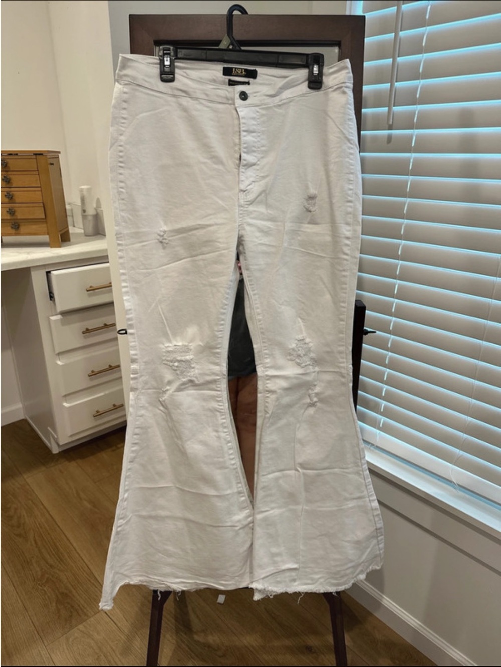 White Distressed Flare Jeans - Women's